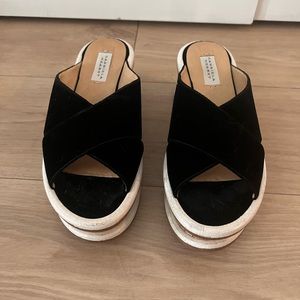 Cork & Velvet Platform Slide Sandals - Designer